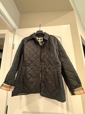 Burberry London Black Quilted Jacket Nova Check Lined | Women’s Large